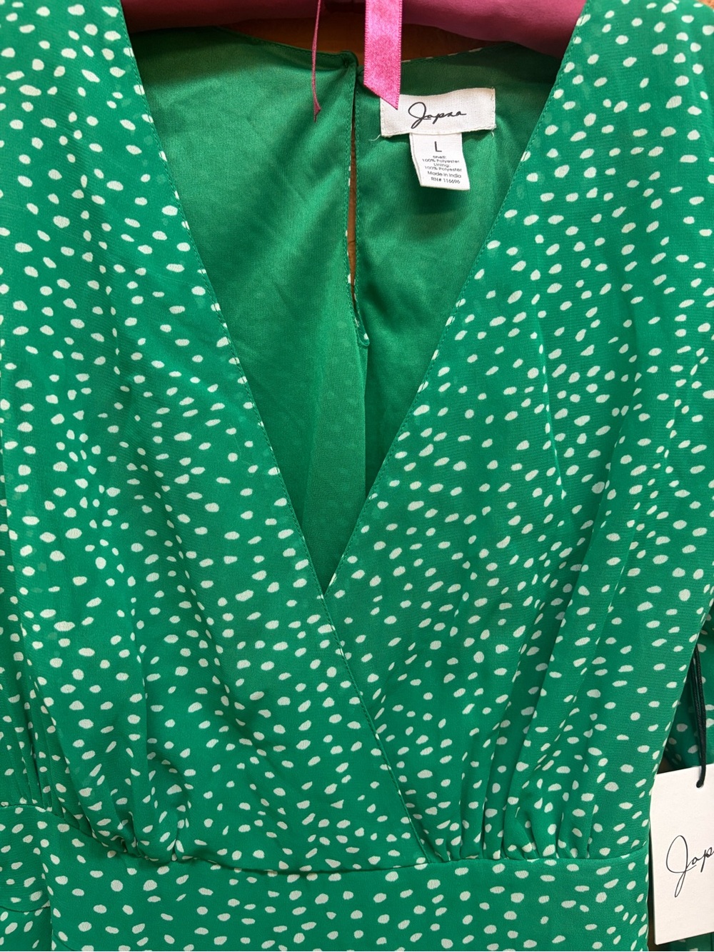 Japna Green and White Polka Dot Mini Dress